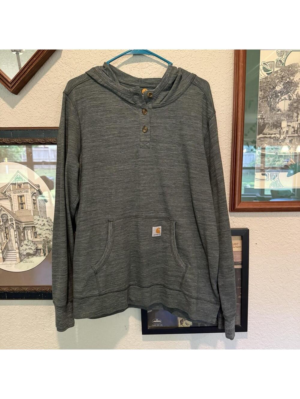 Carhartt Norwalk Hoodie In Green/Gray‎ Space Dye Pullover Hooded Henley Size 2XL